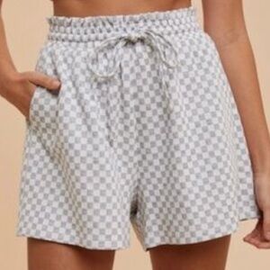 NWT! Anniewear Terrycloth High-Waisted Checkered Pull-On Drawstring Shorts